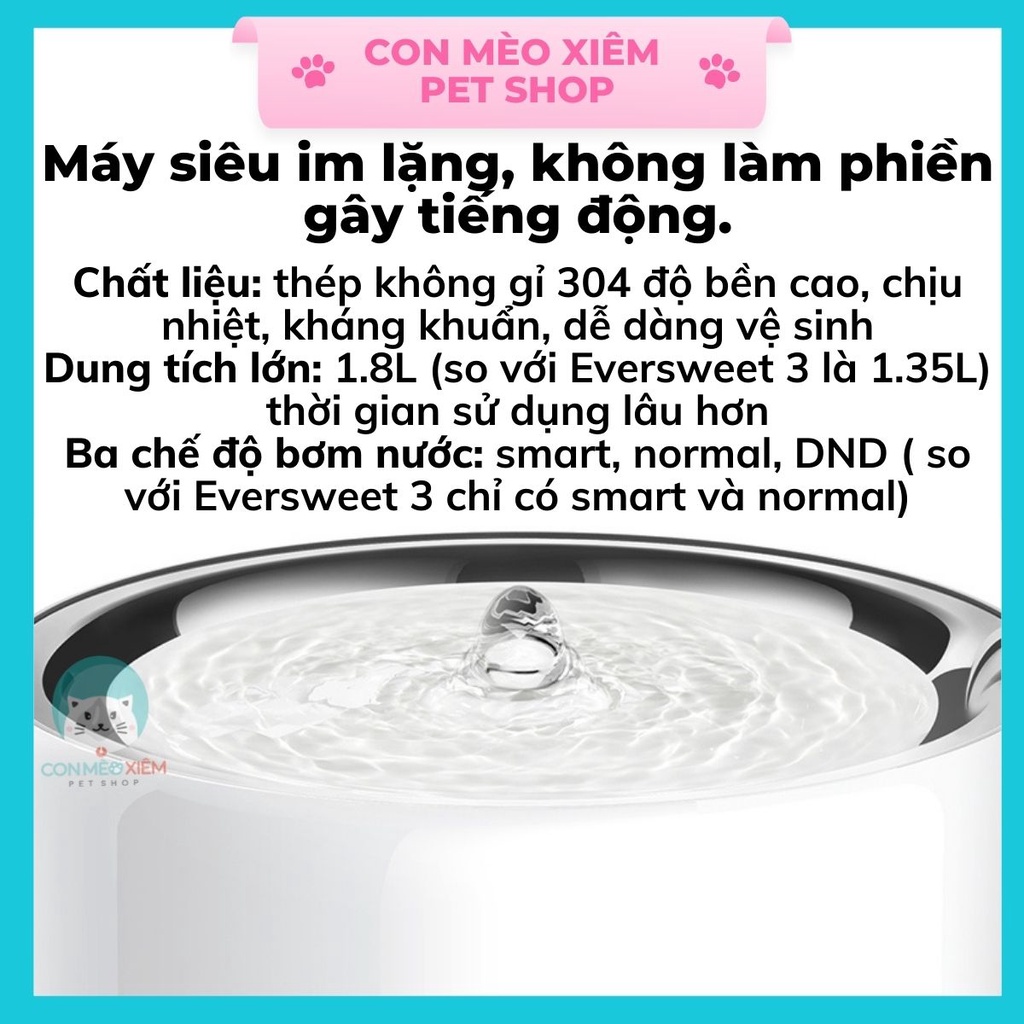 Máy lọc nước cho chó mèo Petkit 6 kết nối app đế sạc không dây 1.8L, đài phun nước tự động thú cưng Con Mèo Xiêm