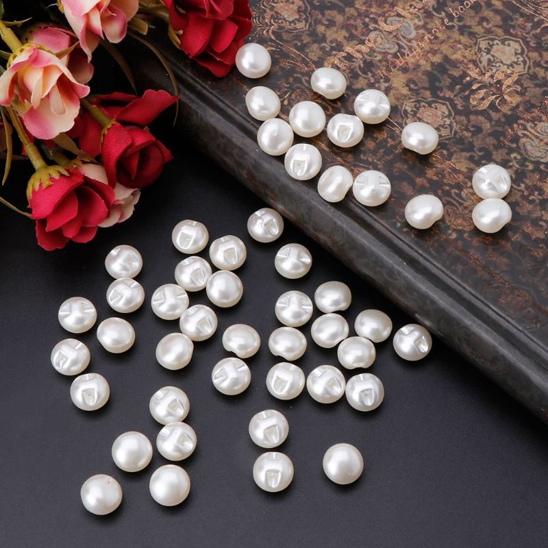 Bộ 50 Khuy Ngọc Trai Tròn 10mm/11mm Dùng Để Tự May Vào Quần Áo