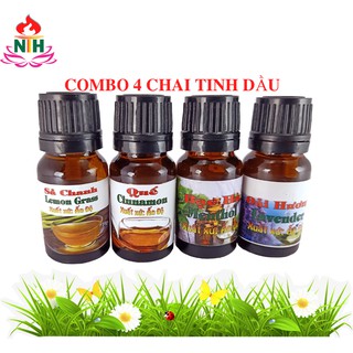 Combo 4 tinh dầu 10ml thơm phòng sả chanh, quế, bạc hà, oải hương 10ml