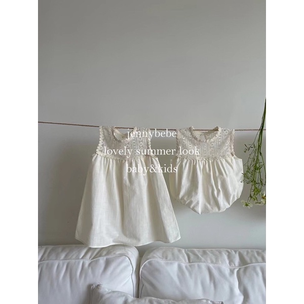 Váy Bodysuit Cao cấp Bé Gái cotton + ren style Hàn Quốc Jennybebe