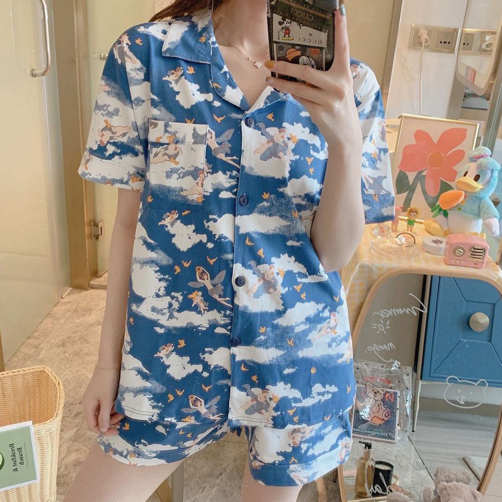 Quần áo ngủ,  Bộ ngủ pijama đám mây xanh ngắn tay | BigBuy360 - bigbuy360.vn