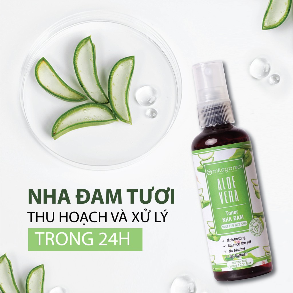 Nước Hoa Hồng Toner Nha Đam Dưỡng Ẩm Dịu Nhẹ, Se Khít Lỗ Chân Lông Từ Nha Đam Tươi MILAGANICS 100ml (Chai)