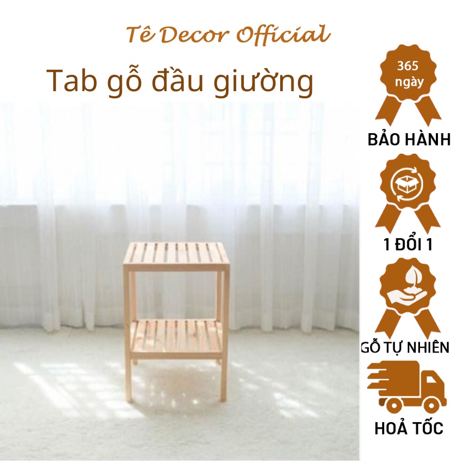 Kệ đầu giường 2 tầng gỗ thông tự nhiên Tee Decor - Tab đầu giường - Chống mọt ẩm cong vênh, tự lắp ráp dễ dàng