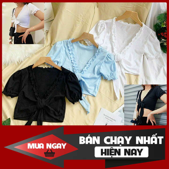 Áo Croptop Mềm Mịn Buộc Nơ Dễ Thương Quyến Rũ Tinh Tế