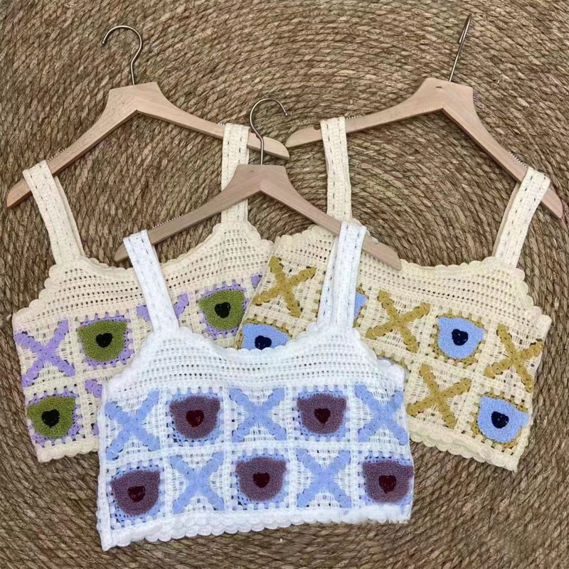 Áo Hai Dây Đan Móc xiangbao Thêu Họa Tiết Chú Gấu Dễ Thương Thời Trang Cho Nữ