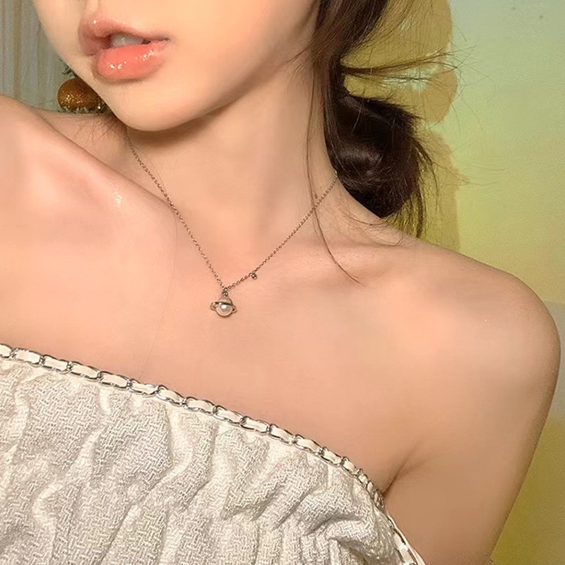 Dây Chuyền Mặt Hình Hành Tinh Đính Ngọc Trai Nhân Tạo Thời Trang Cho Nữ