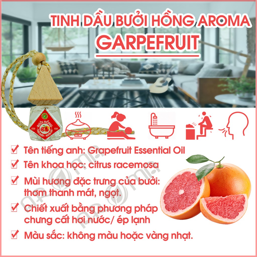 Tinh dầu AROMA tự khuếch tán thơm phòng, chai tròn dẹp có kẹp treo, nhiều mùi tự chọn 8ml