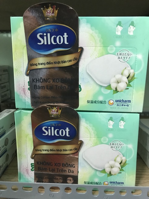 Bông tẩy trang Unicharm Silcot Preminium Xanh lá 66 Miếng Sản xuất tại Nhật