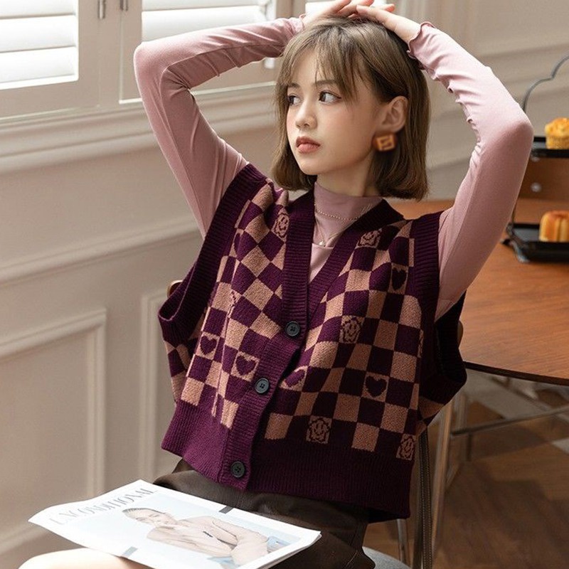 Áo croptop dệt kim sát nách cổ chữ V phong cách retro Hàn Quốc thời trang cho nữ