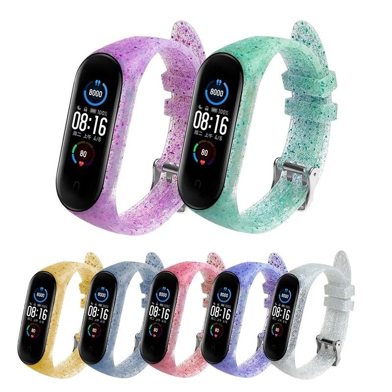 Dây đeo miband kim tuyến trong suốt thay thế cho Xiaomi Miband 3, Xiaomi Miband 4, Xiaomi Miband 5, Xiaomi Miband 6