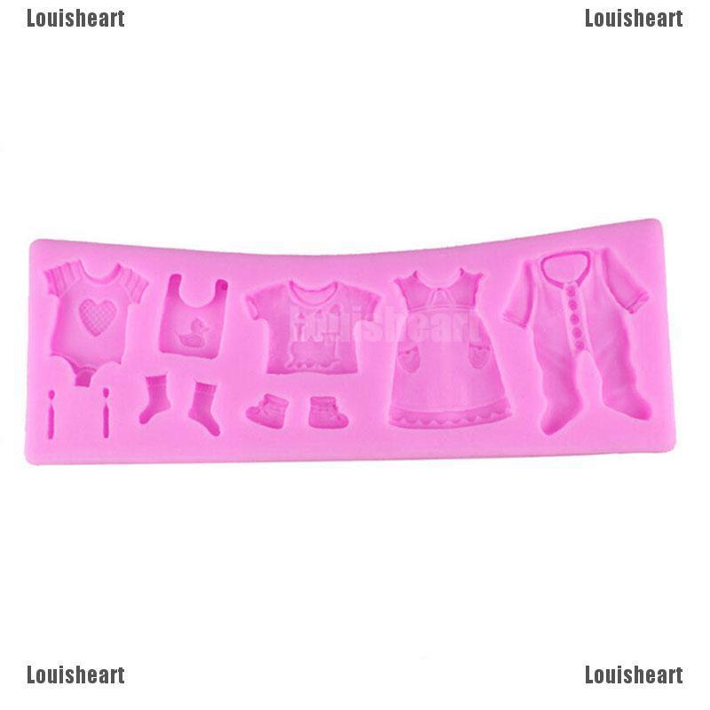 Khuôn fondant bằng silicone dùng làm bánh đường trang trí với họa tiết quần áo em bé