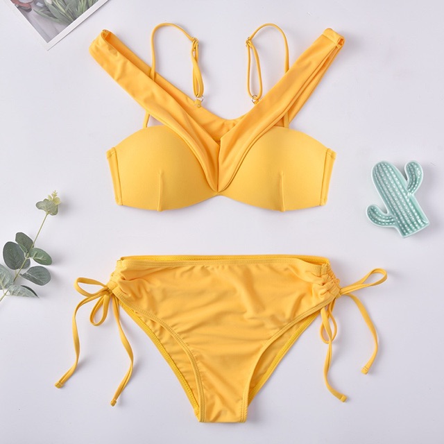 (HN có sẵn) Bikini đồ bơi 2 mảnh màu vàng dây chéo