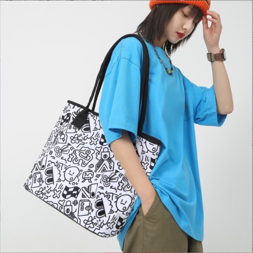 Túi tote vải canvas  đeo vai nữ đựng vừa laptop cỡ lớn Đi Học Đi Chơi phong cách Nhật Bản