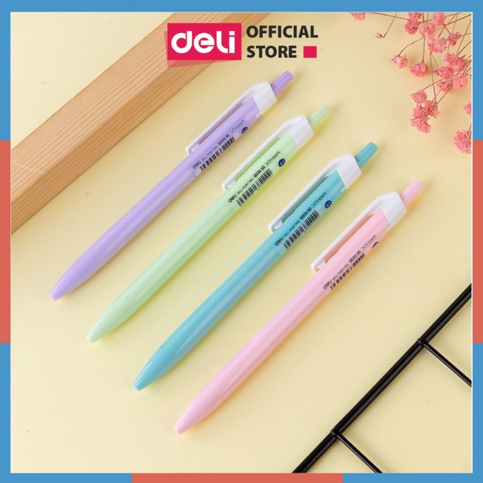 Bút bi bấm văn phòng mực xanh ngòi 0.7mm Deli giá rẻ viết nét đều trơn tru phù hợp cho học sinh 3336
