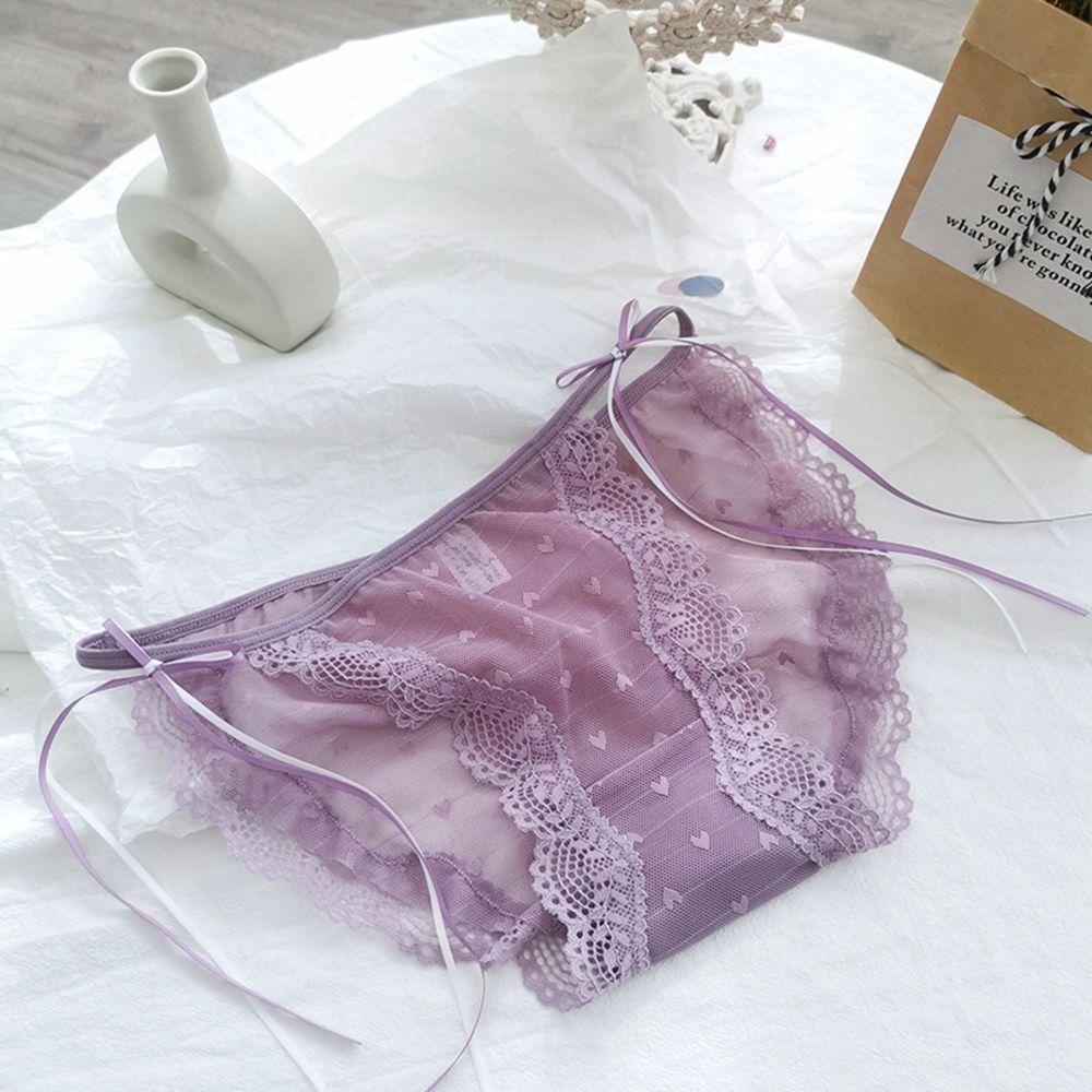 OCEANMAP Quần Lót Ren Lưới Thoáng Khí Lưng Thấp Đính Nơ Xinh Xắn Cho Nữ