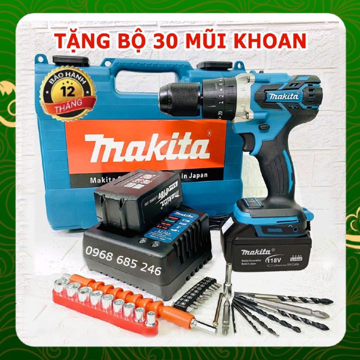 Máy khoan cầm tay pin Makita 118V Không chổi than 3 chức năng, bắn vít tôn đa năng chính hãng