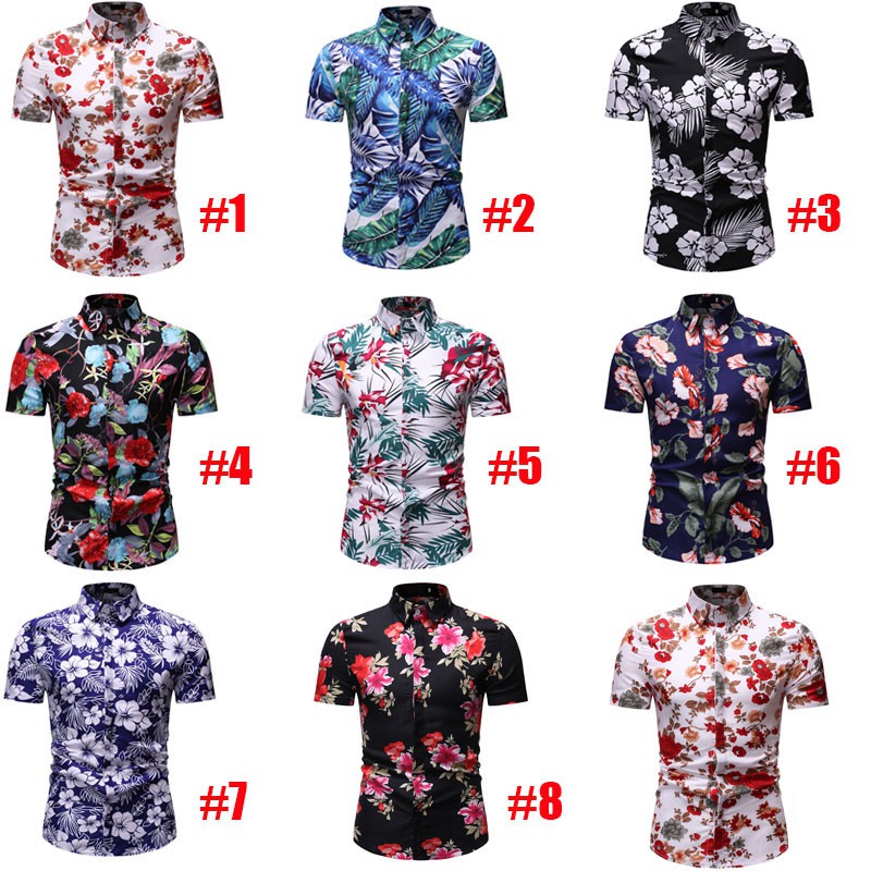 Áo sơ mi nam ngắn tay in hoa phong cách Hawaii size M-3XL