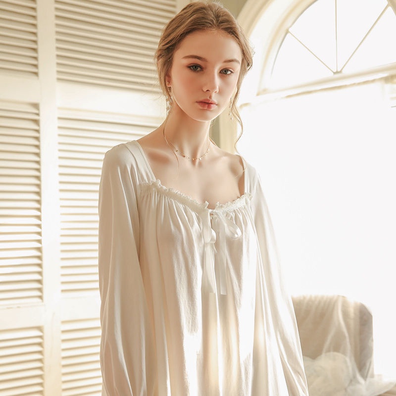 Đầm ngủ cotton tay dài dáng rộng phong cách công chúa dễ thương thời trang xuân thu cho nữ