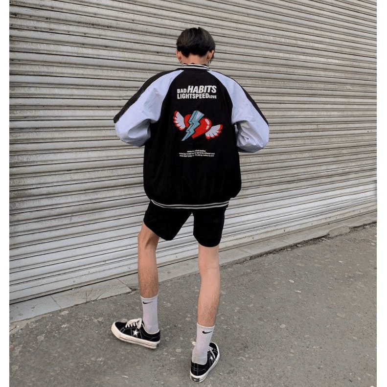 ÁO KHOÁC DÙ NAM UNISEX, ÁO KHOÁC GIÓ BOMBER THÊU TIM CÓ DÂY KHOÁ KÉO TIỆN LỢI M76 [NewUnisex]