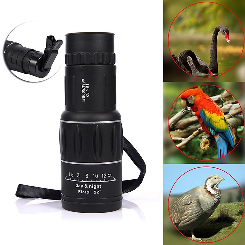 [ Xả kho tết] Ống nhòm 1 mắt, ống ngắm Bushnell 16x52 (Đen) - Chính hãng bảo hành 1 đổi 1