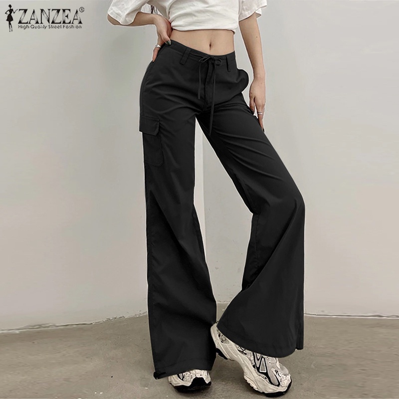 Zanzea Quần Dài Ống Loe Thắt Dây Thời Trang Nữ