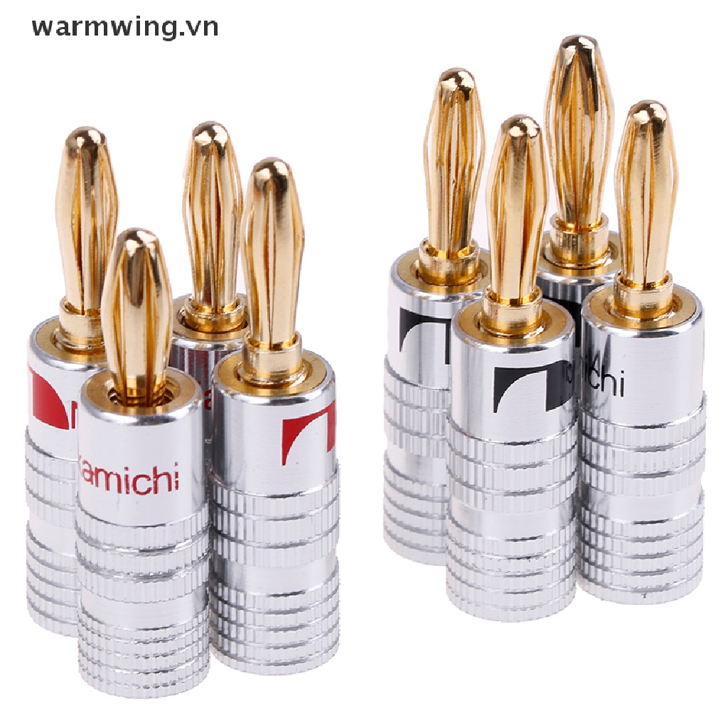 【warmwing】 4pcs 2pairs 24K Gold Plated Speaker banana plug Audio Jack connector  .