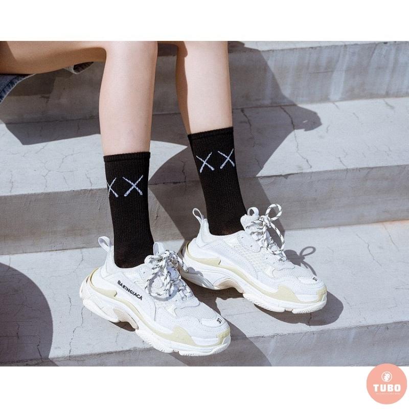 Tất cổ cao nữ nam unisex đen trắng có chữ x chất đẹp phong cách vintage hàn quốc