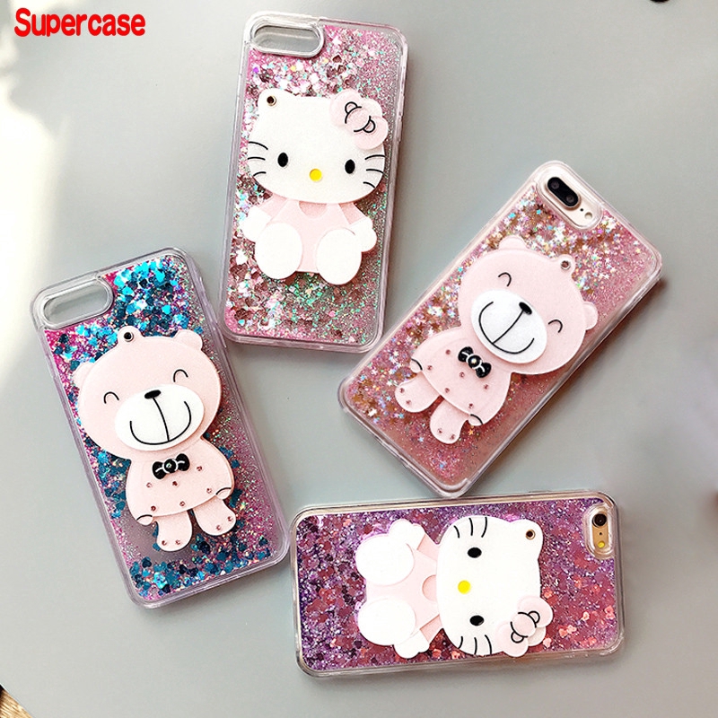 Ốp điện thoại mềm nước kim tuyến hình Gấu/Mèo Hello Kitty cho Samsung Galaxy A50 A50S A30S J7 J5 J3 J2 Prime J6 J4 Plus