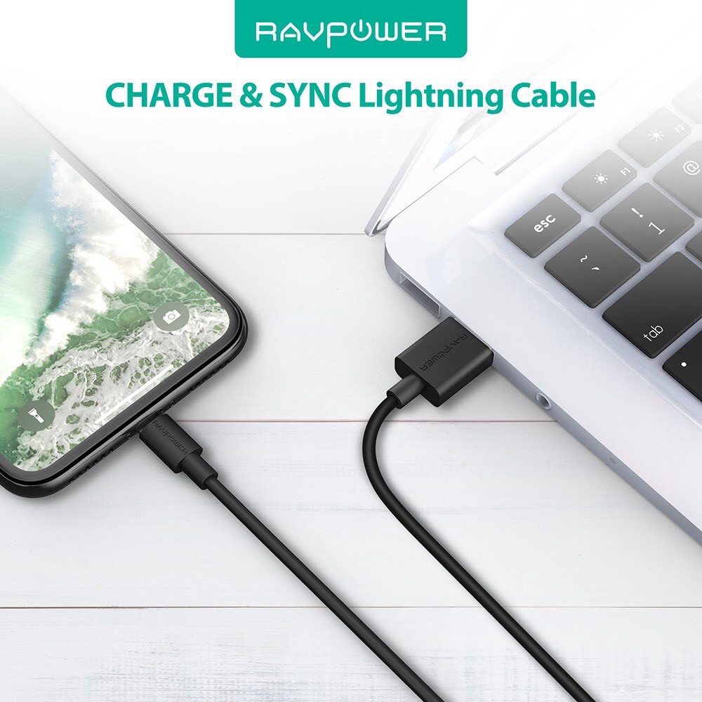 Cáp sạc RAVPower USB-A to Ligh.tning CB030 dài 0,9m có M.FI