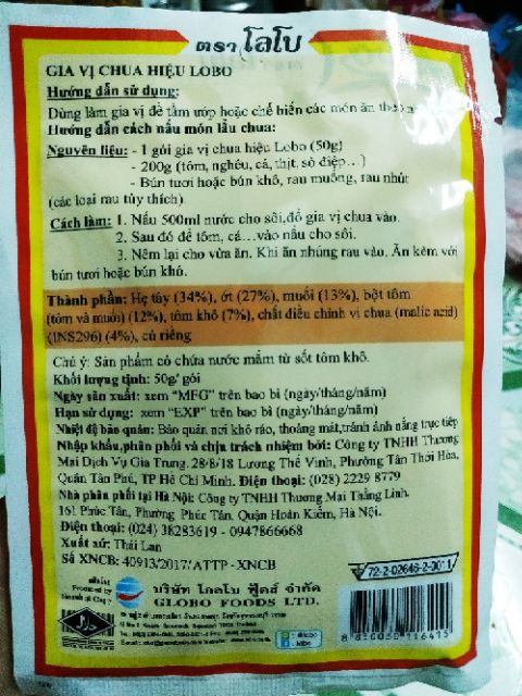 Gói gia vị nấu lẩu chua cay siêu ngon - gói 50g vị kiểu Thái