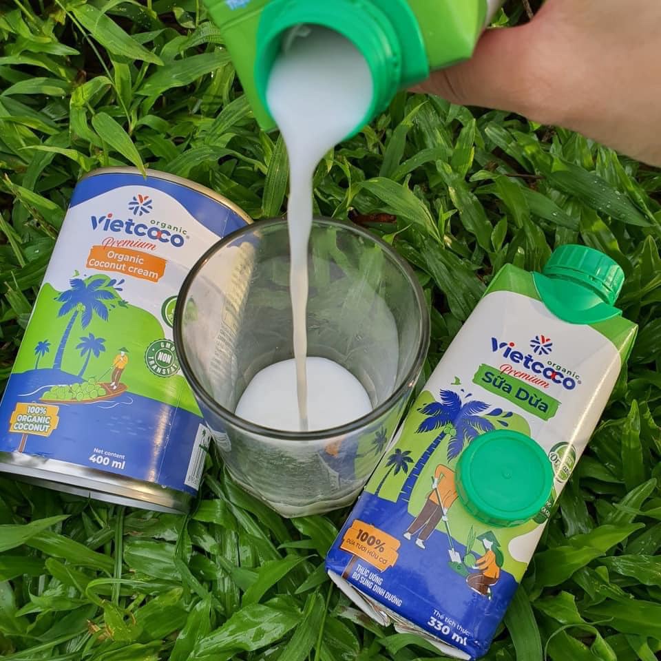Sữa dừa - Nước dừa Organic , nguyên chất đóng hộp Vietcoco 330ml