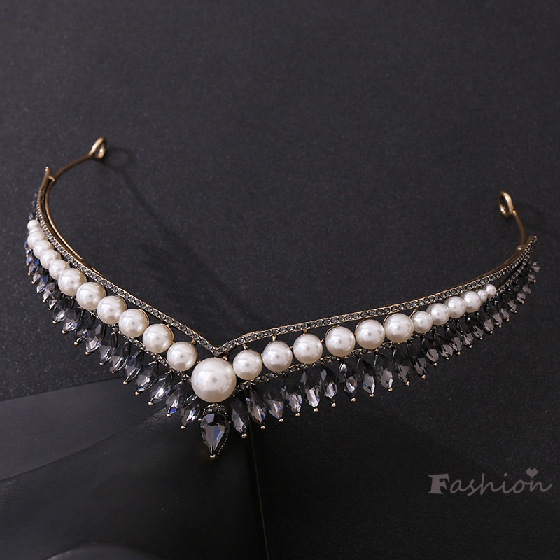 Vương Miện Cài Tóc Đính Ngọc Trai Nhân Tạo Đơn Giản Cho Cô Dâu