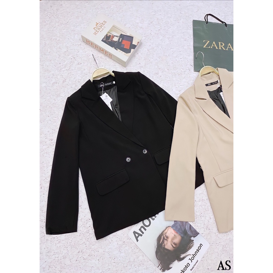 Áo blazer suông 2 lớp be đen nữ cao cấp,vest đệm vai xịn xò tạo dáng phẳng đẹp