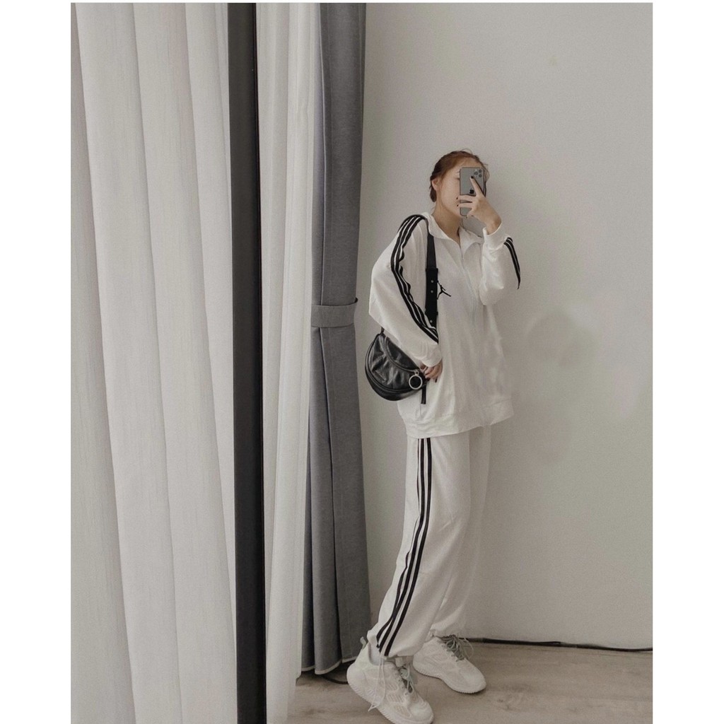 Set Nữ 3 Sọc Bóng Rổ ⚡ Casper.Store | FREESHIP | ⚡ Set quần dài suông áo khoác form rộng, kiểu dáng thể thao