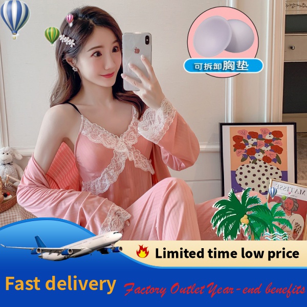 Bộ Đồ Ngủ Ba Mảnh Gồm Áo Khoác Cotton Màu Trơn Có Đệm Ngực Và Dây Đeo Ngực Thời Trang Xuân Thu Năm 2021 Dành Cho Nữ | BigBuy360 - bigbuy360.vn