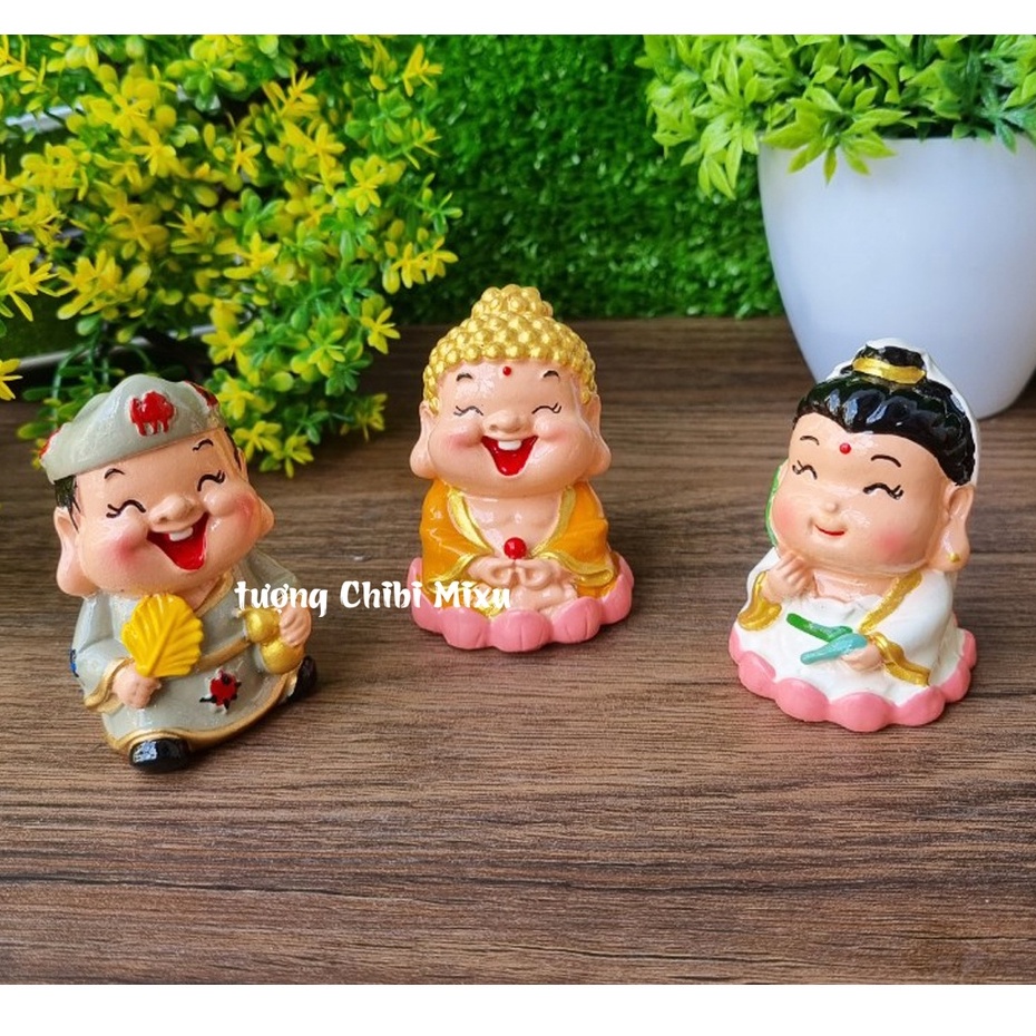 Bộ 03 tượng Phật Tổ - Quan Âm - Tế Công size 6cm