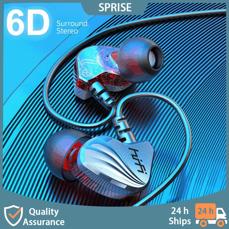 Sprise HiFi Dual Drive 6D Tai nghe âm thanh nổi có Mic Tai nghe có dây Điều khiển dây đa năng 3,5mm ❈ ❈
