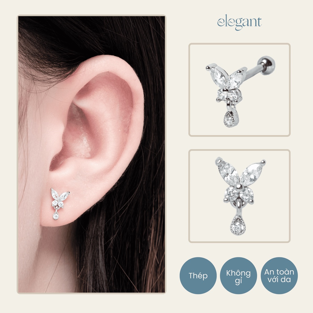 Khuyên tai đá thả CRYSTAL BUTTERFLY DROP Elegant