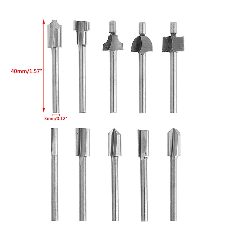 Set 10 Mũi Phay Router 1 / 8 &quot;3mm HSS