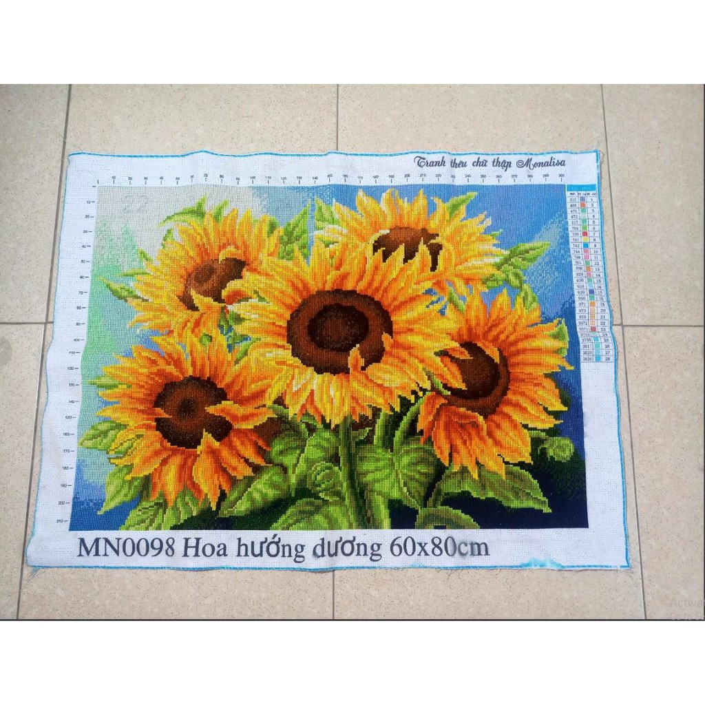 Tranh thêu chữ thập bình hoa hướng dương thêu kin Mn0098 (80 x 60 cm)