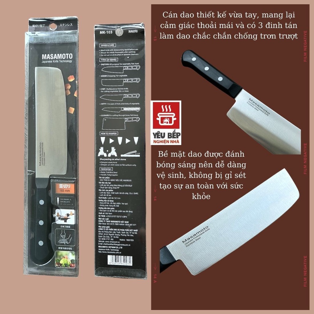 Dao Xuất Nhật Làm Bếp Đa Năng Thái Rau Củ Quả Đầu Vuông Masamoto Nakiri165- MK103