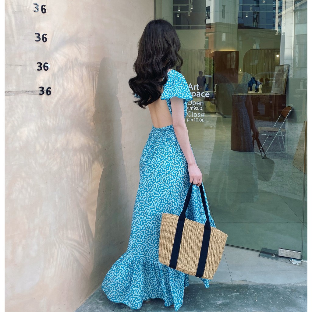 (HÀNG SẴN) Váy maxi hở lưng đuôi cá công chúa cổ tích Boho style Vintage đi biển hè 2021 | BigBuy360 - bigbuy360.vn