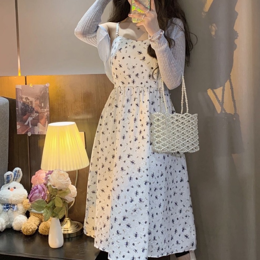 Đầm Lửng Dáng Ôm In Họa Tiết Hoa Phong Cách Pháp Thời Trang Mùa Hè Xinh Xắn Cho Nữ