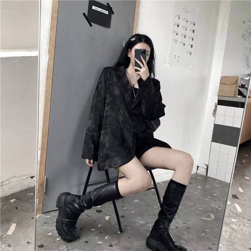 [SẴN ĐEN] ÁO KHOÁC DÁNG VEST ULZZANG IN HÌNH RỒNG CHÌM | BigBuy360 - bigbuy360.vn