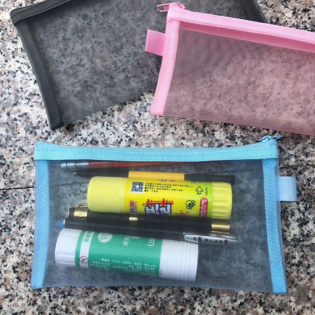 Túi Đựng Bút A6 Nylon Trong Suốt Dạng Lưới Có Khóa Kéo Kích Thước 20.5x12cm