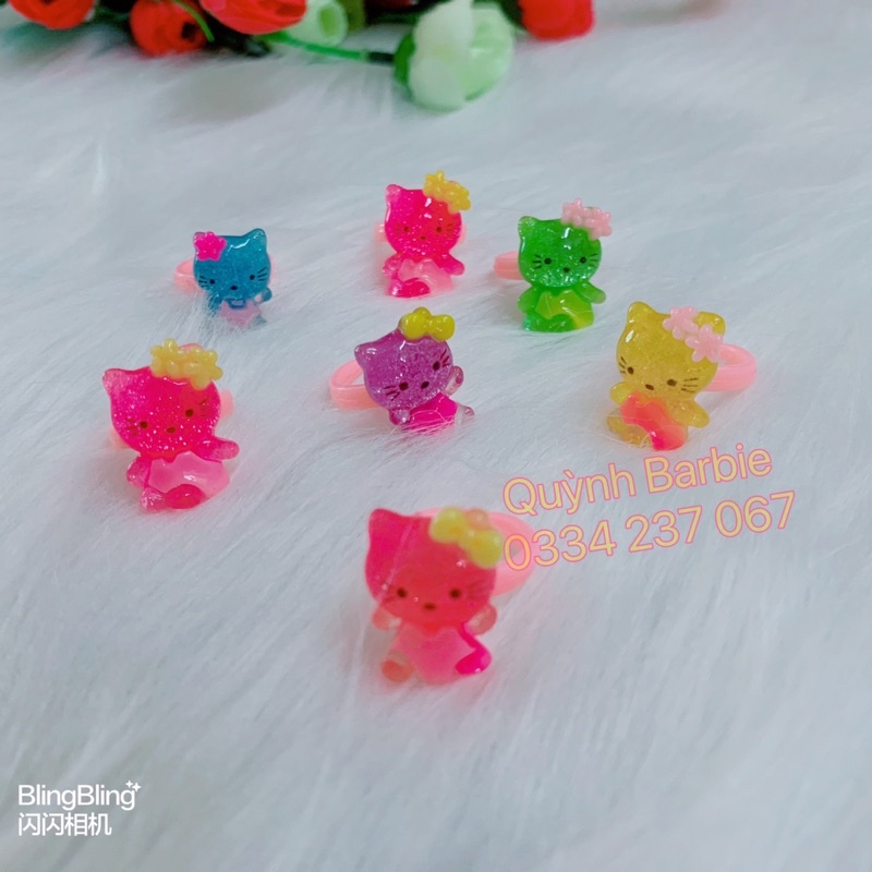 ❤️ Combo ❤️ 2 nhẫn nhũ mèo Kitty sáng lấp lánh siêu đáng yêu cho bé gái