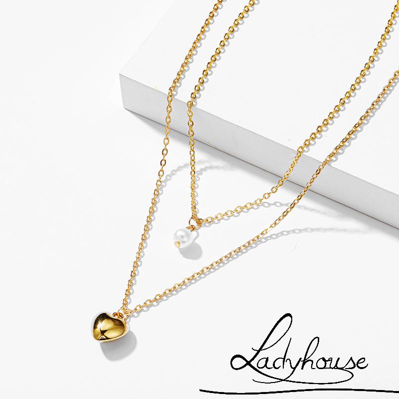 Vòng cổ hai lớp đính ngọc trai nhân tạo hình trái tim thời trang dành cho nữ