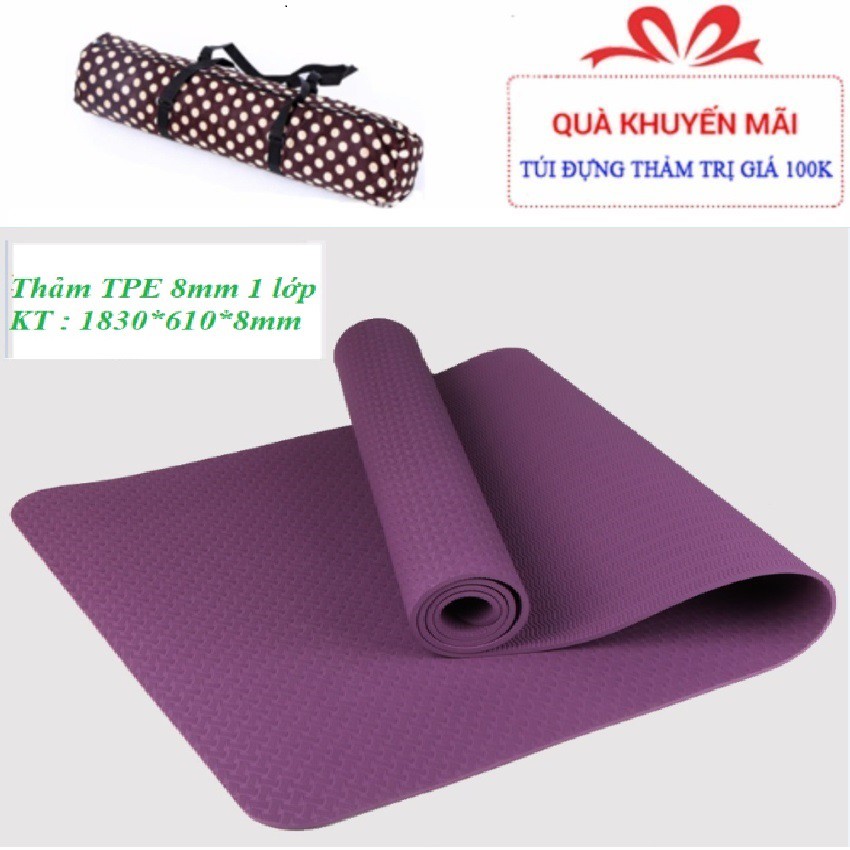 SALE : HOT Thảm tập yoga đúc 1 lớp dày6mm/ 8mm siêu cao cấp các màu tặng túi đựng và dây buộc chuyên dụng