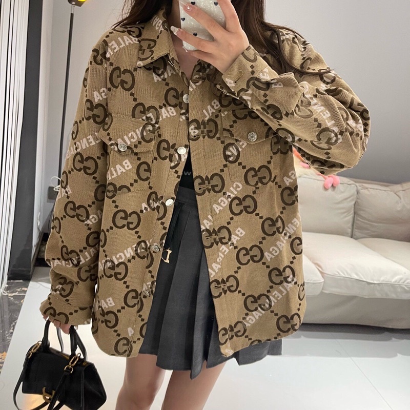 Áo khoác sơ mi nữ logo thương hiệu Balenciaga x Gucci GC/GG cao cấp
