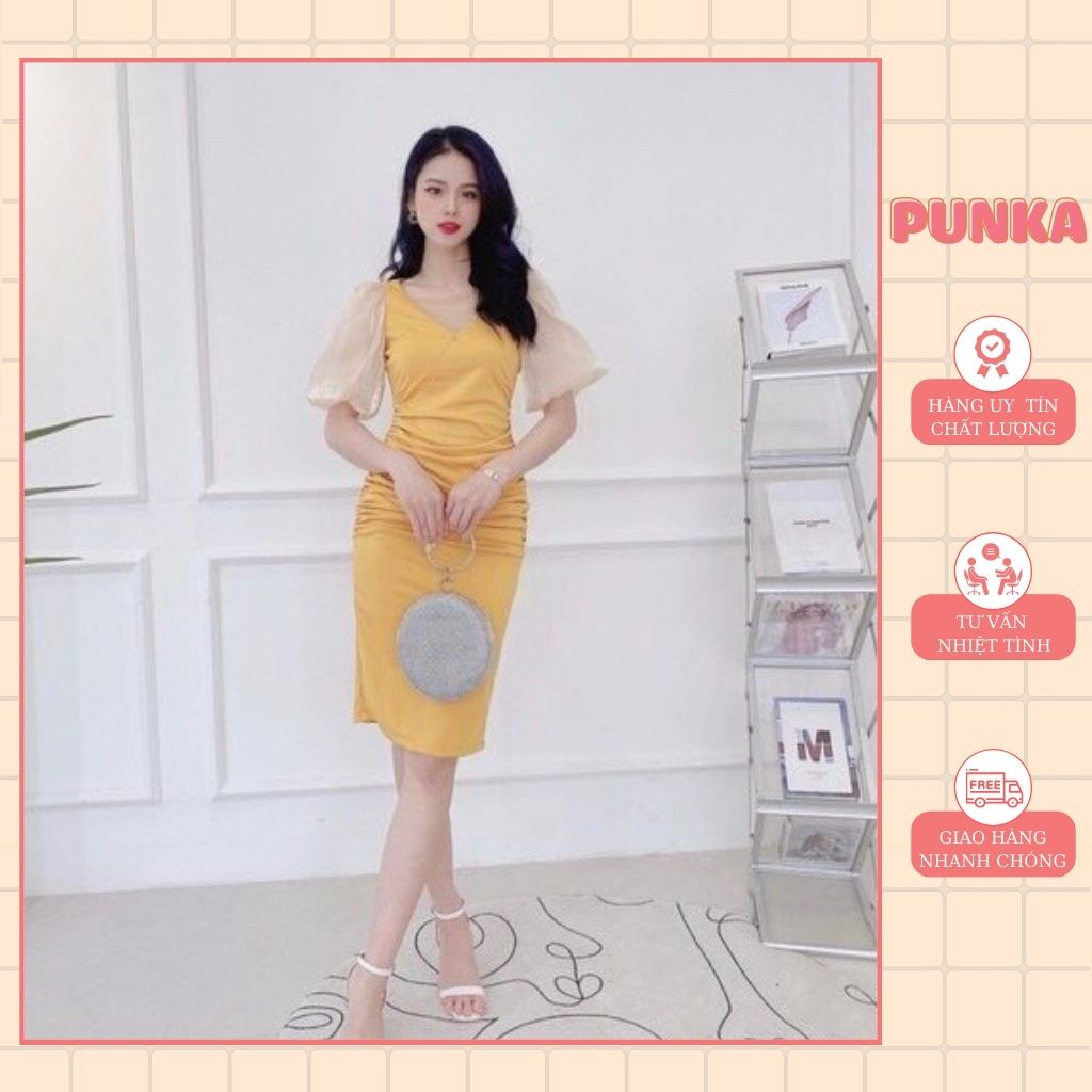 Đầm thiết kế tay bồng, dáng ôm body trẻ trung, lịch sự, công sở
